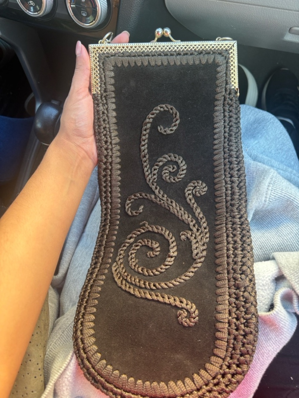 Vintage Boho suede and knit purse